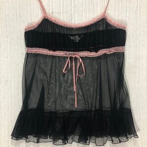 Victorias‎ Secret Black Pink Lace Babydoll Chemise Nightgown L